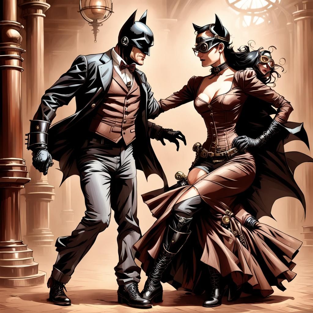 Batman and Catwoman Tango in Steampunk Style