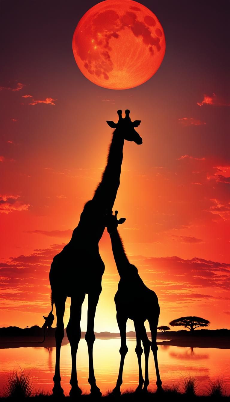 Giraffe Silhouette Sunset: Fantasy Concept Art