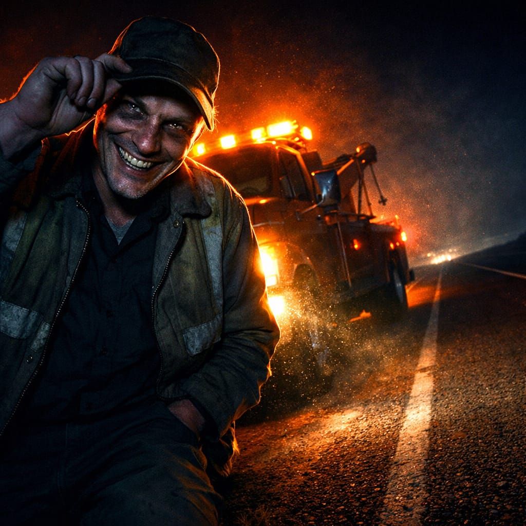 Creepy Tow Truck Driver on Deserted Highway at Night