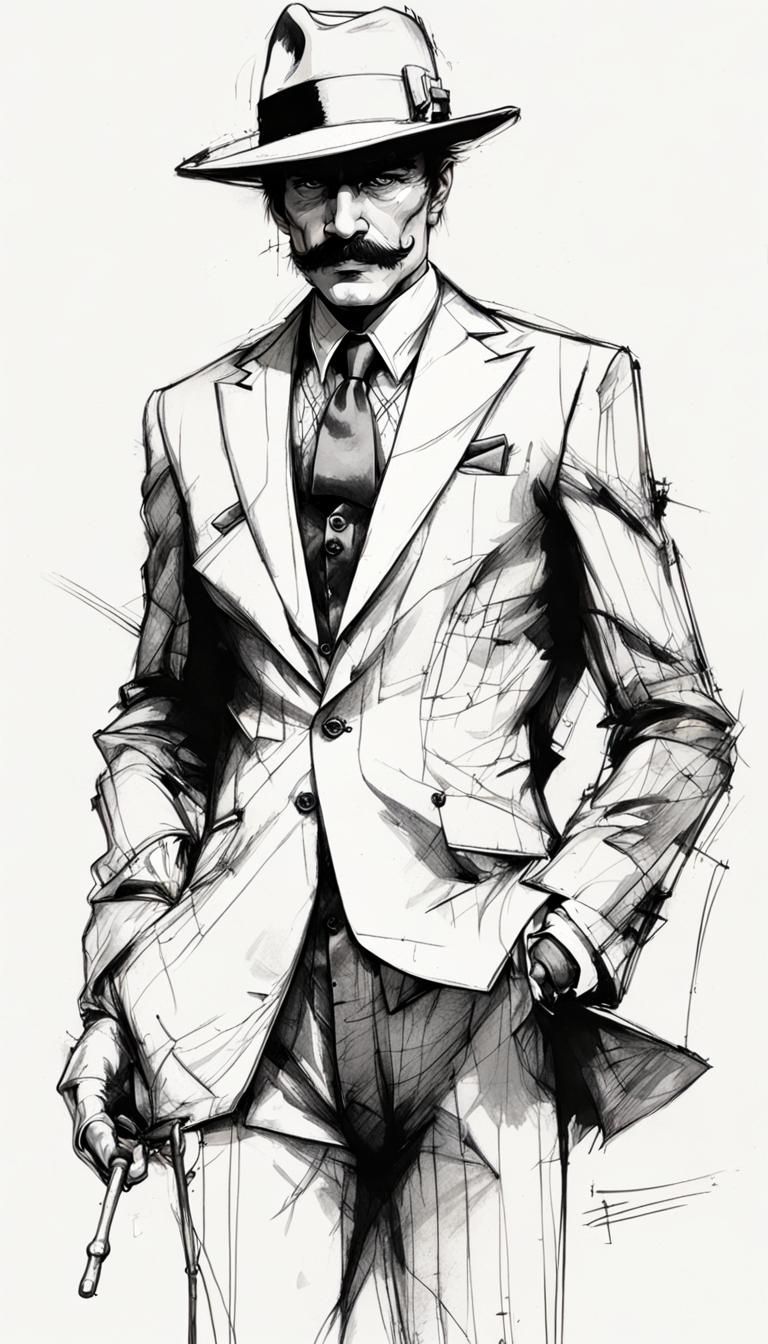 Inkpunk Fedora Man Character Concept Art