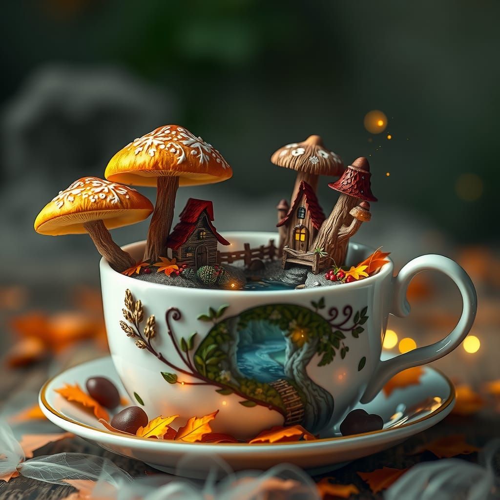 Miniature Autumn Fantasy World in a Teacup
