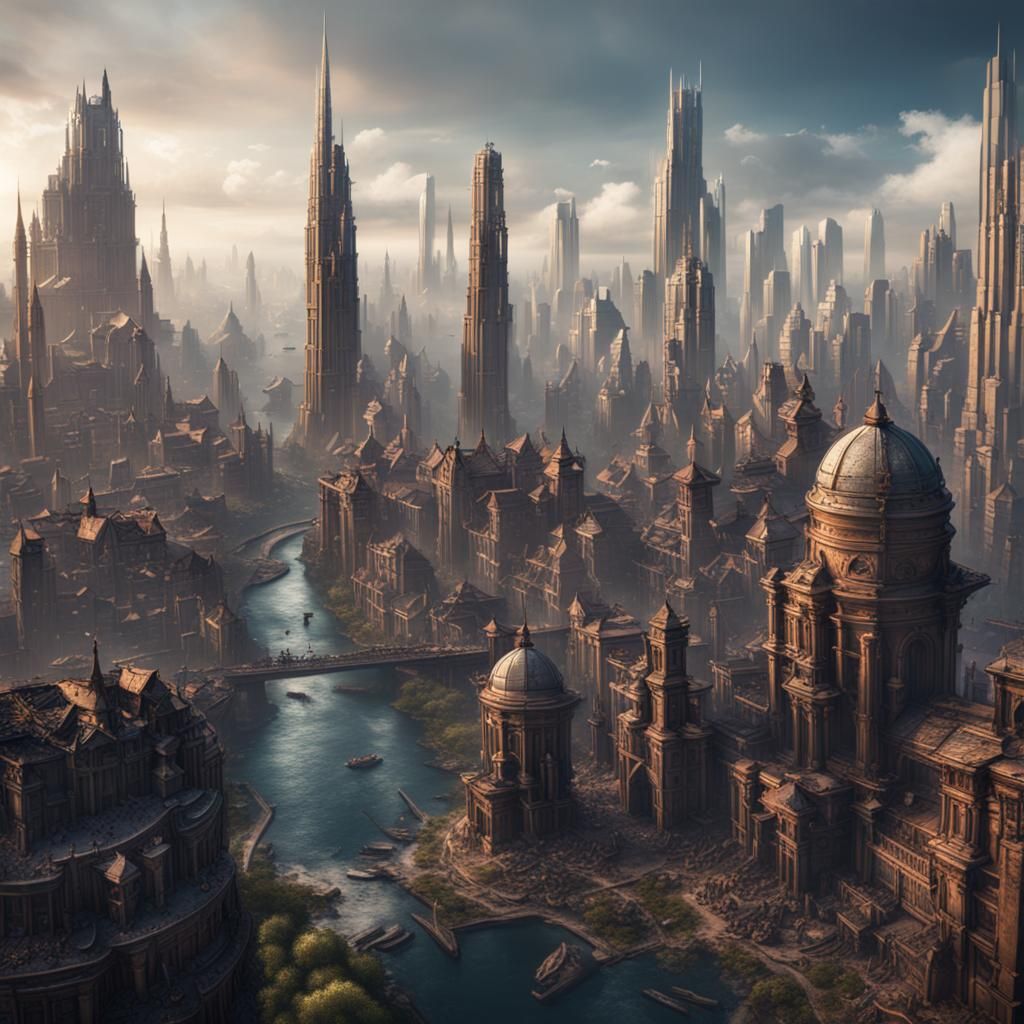 Detailed Fantasy City Concept Art in 8K