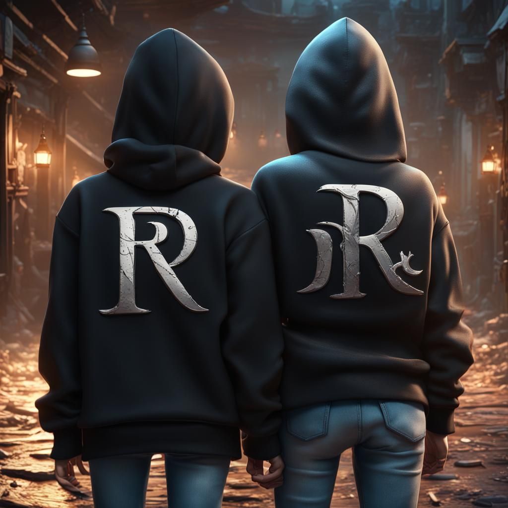 Boy and Girl in Hoodies, 3D Rendered Art