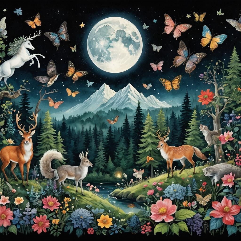 Enchanting Midsummer Night's Eve Forest Scene