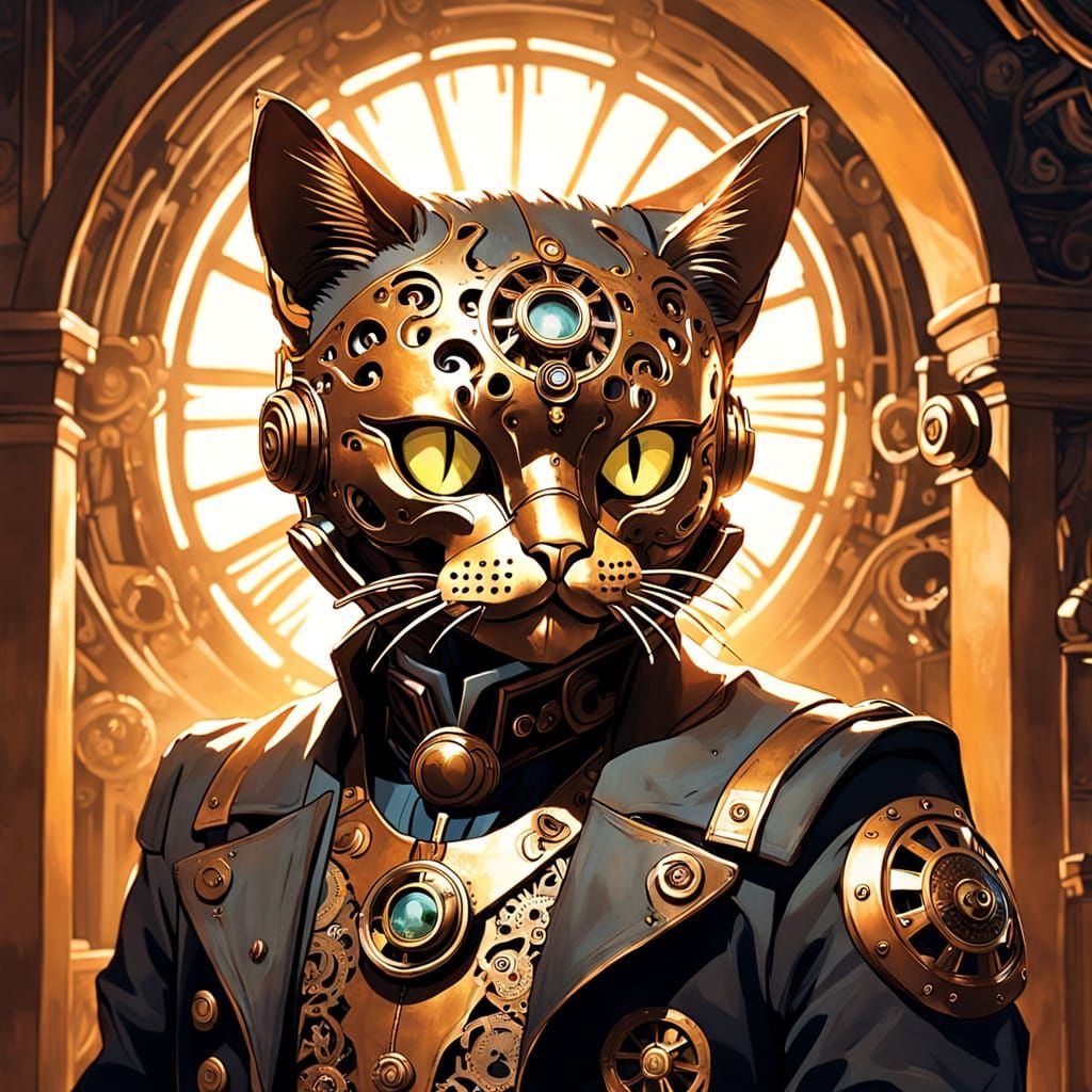Steampunk Cat Burglar's Bronze Mask in Sci-Fi Style