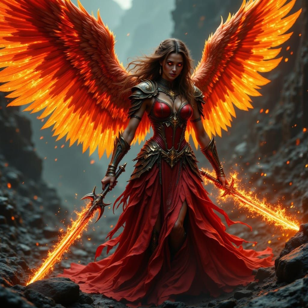 Angel Demon of Wrath in Shadow and Flame