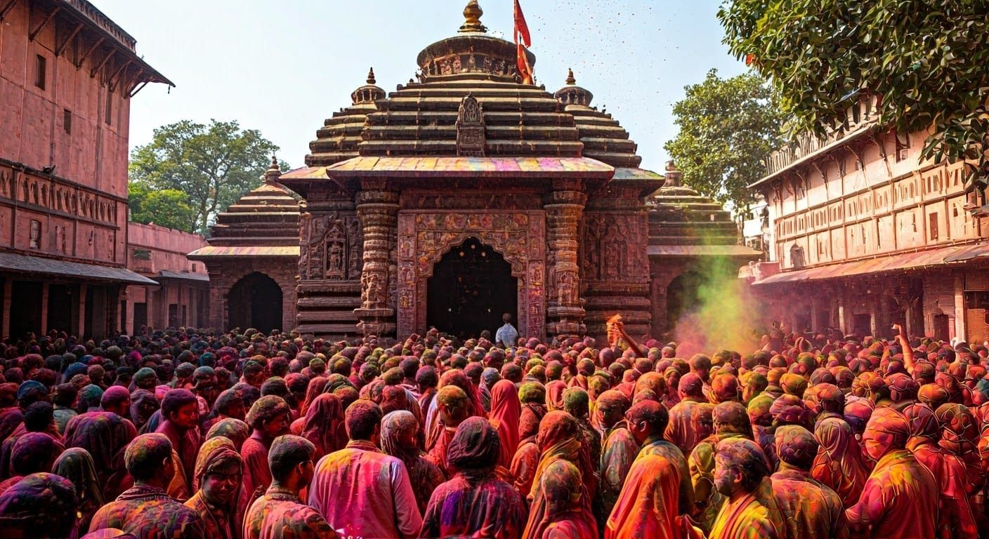 Vibrant Hindu Temple Celebration in Colorful India