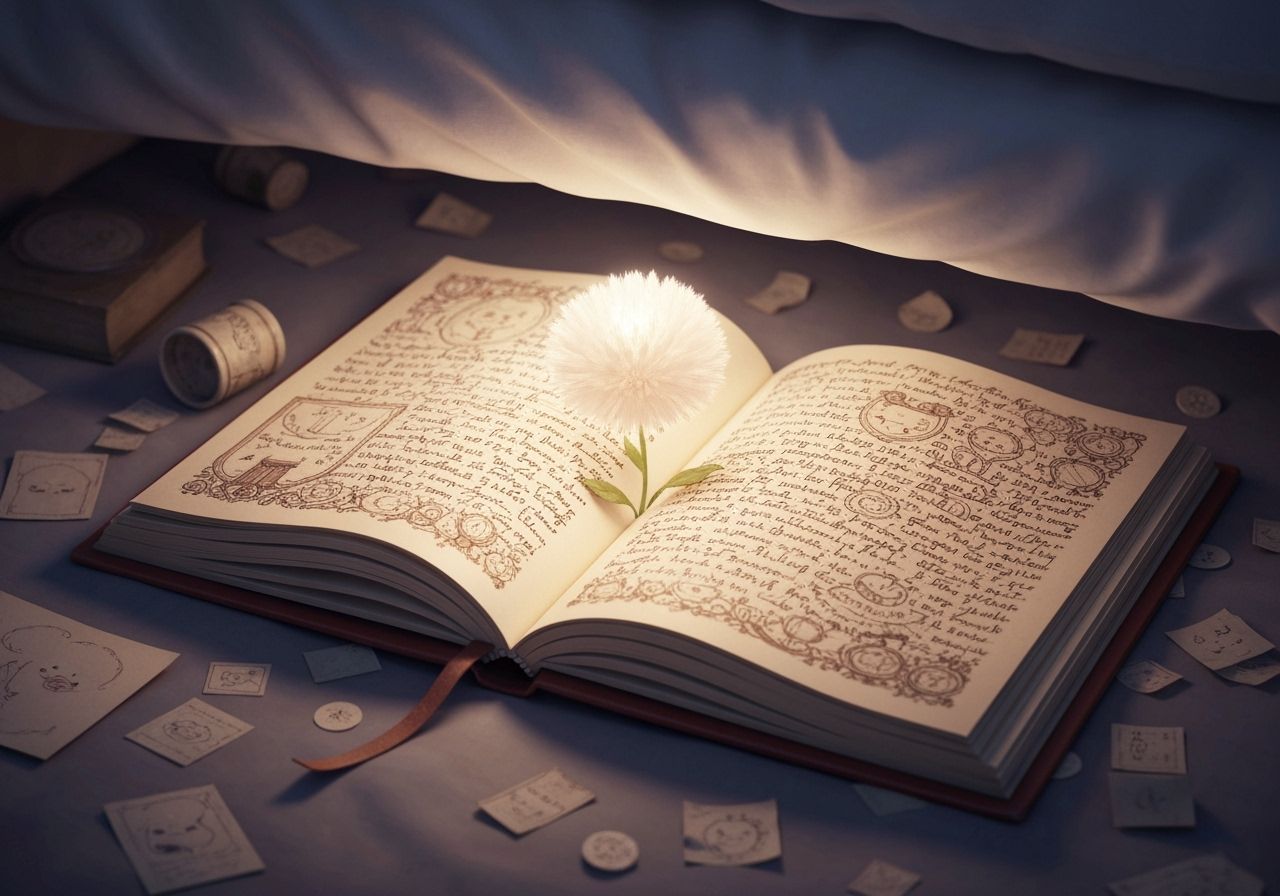 Glowing Flower Growing from Diary Pages