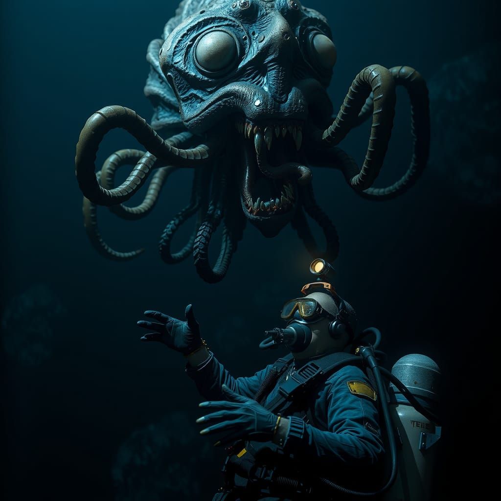 Lovecraftian Horror: Grotesque Creature in the Deep Sea