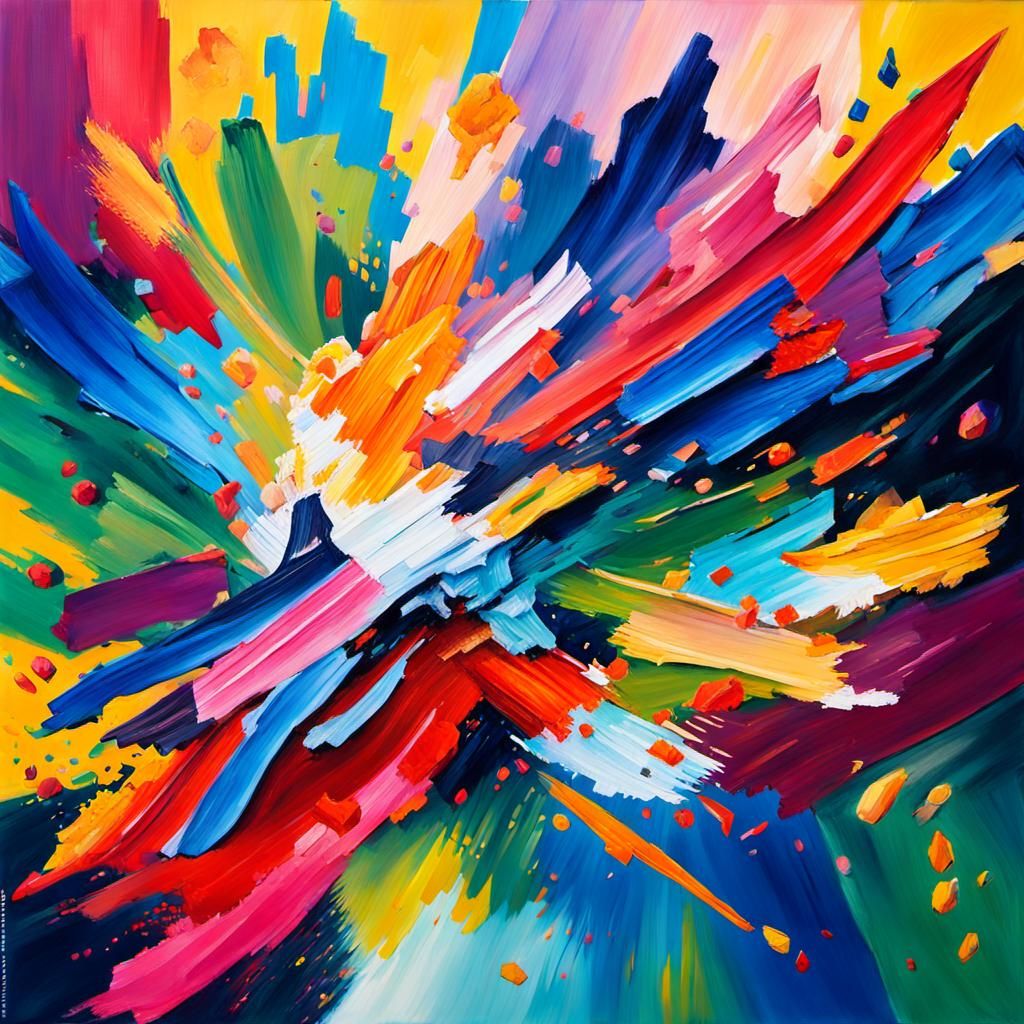 Vibrant Gouache Explosion on Canvas as Impasto Painting