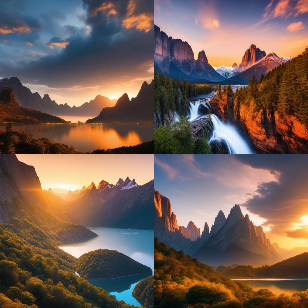 Warm Sunset Over Mountains: Digital Matte Painting