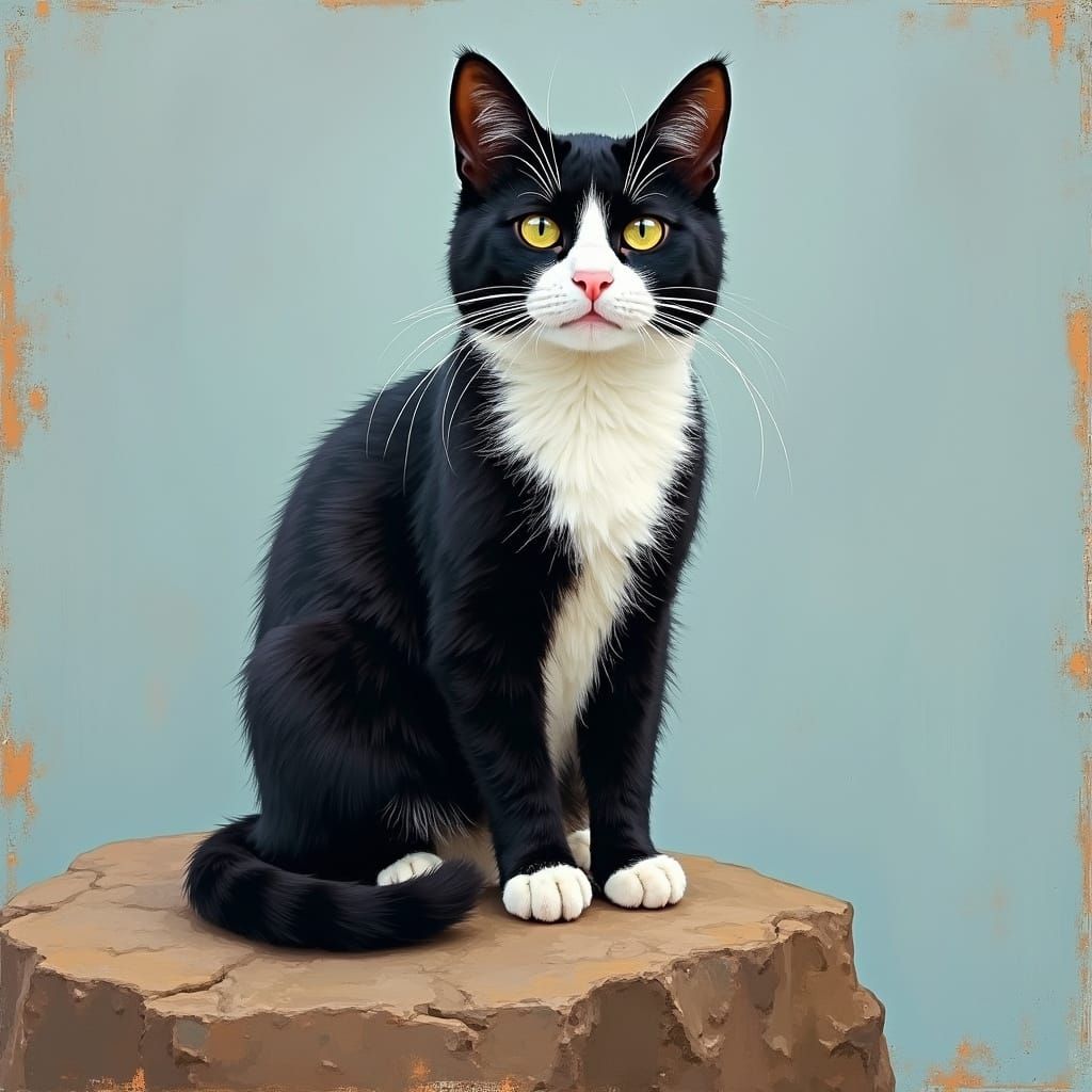 Tuxedo Cat in Impasto Style