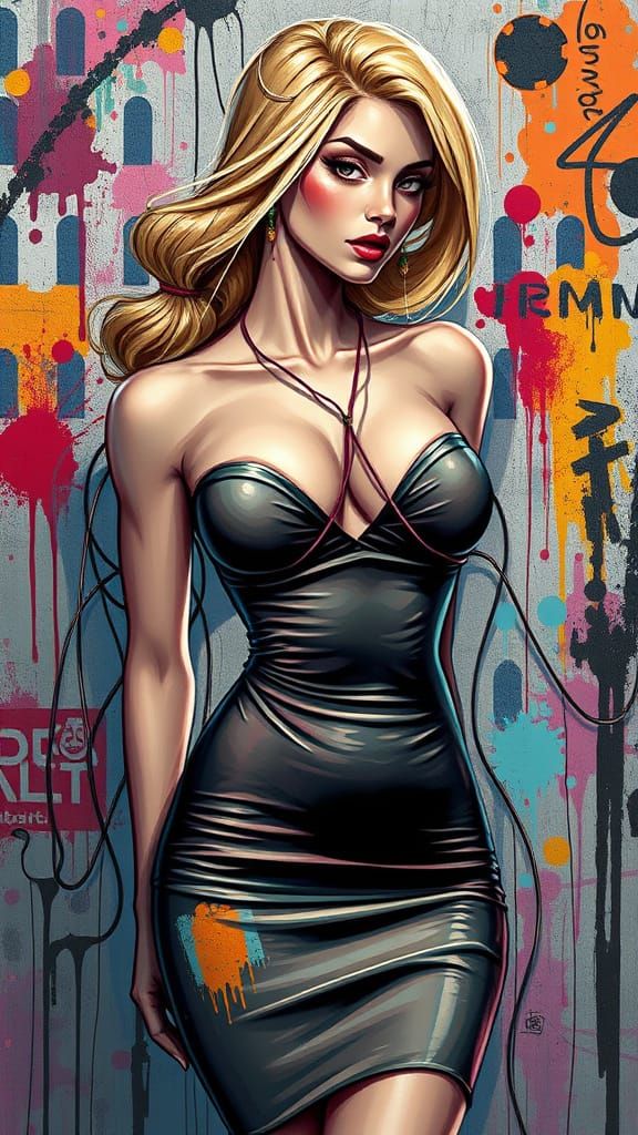 Blonde Woman in Graffiti Art, in Digital 3D Style