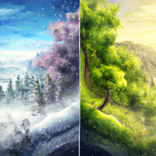 Epic Battle: Spring and Winter Clash in Digital Art
