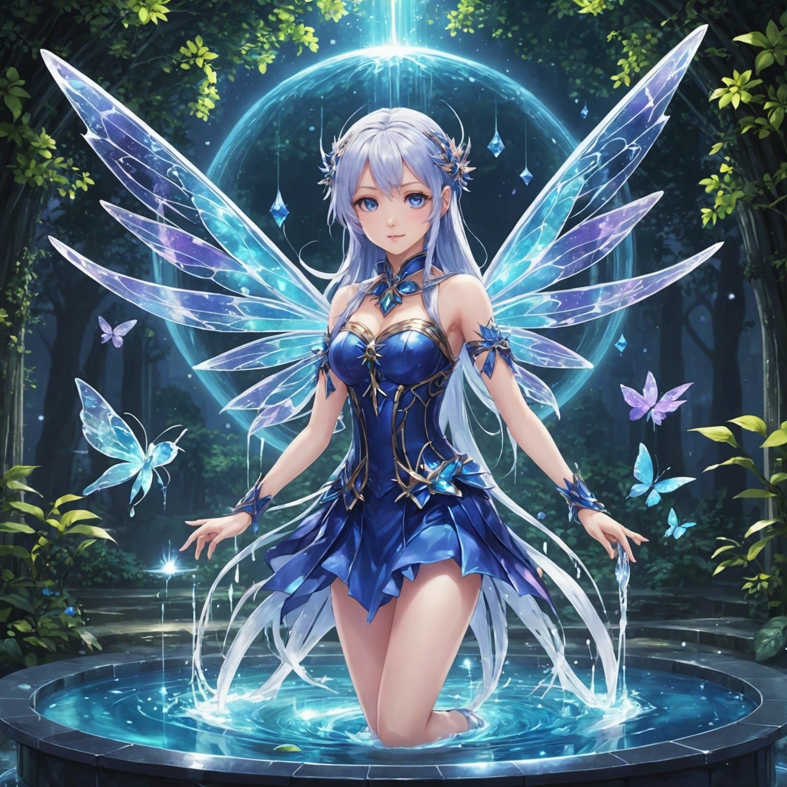 Spectral Starseed Fairy Fountain in Anime Style