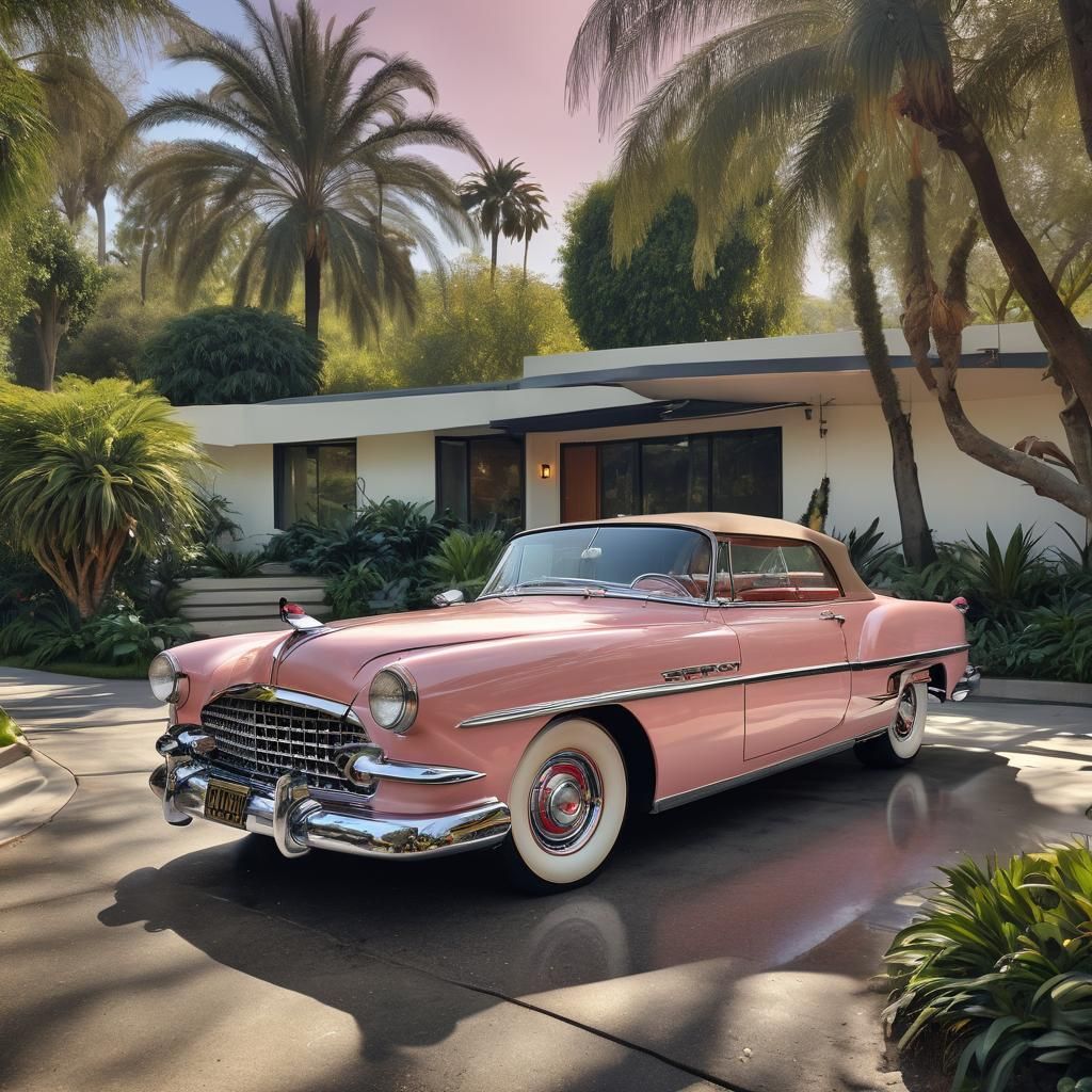 1950s Art Deco Convertible in Los Angeles at Dusk