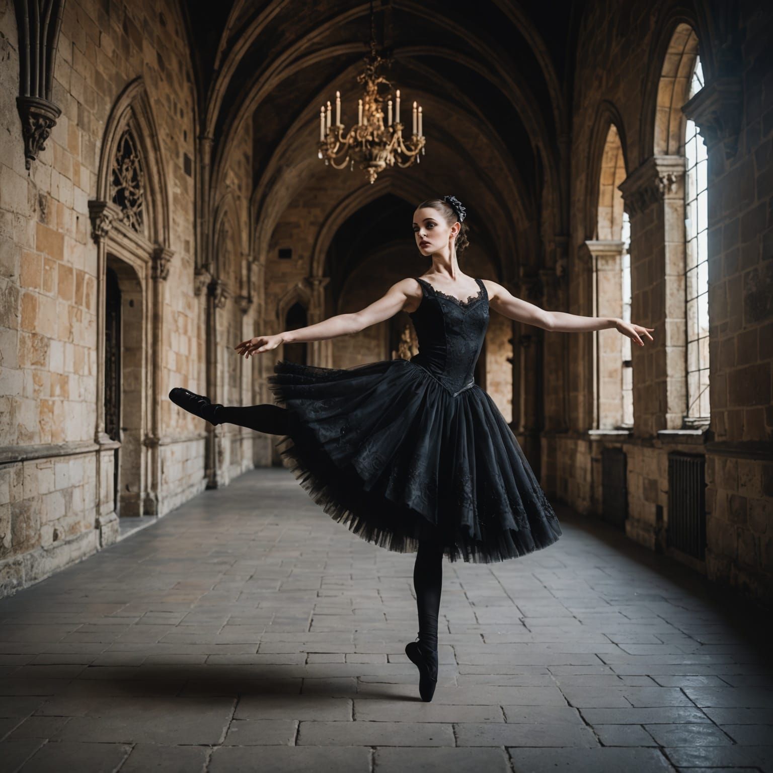 Gothic Ballerina Dancing in a Castle