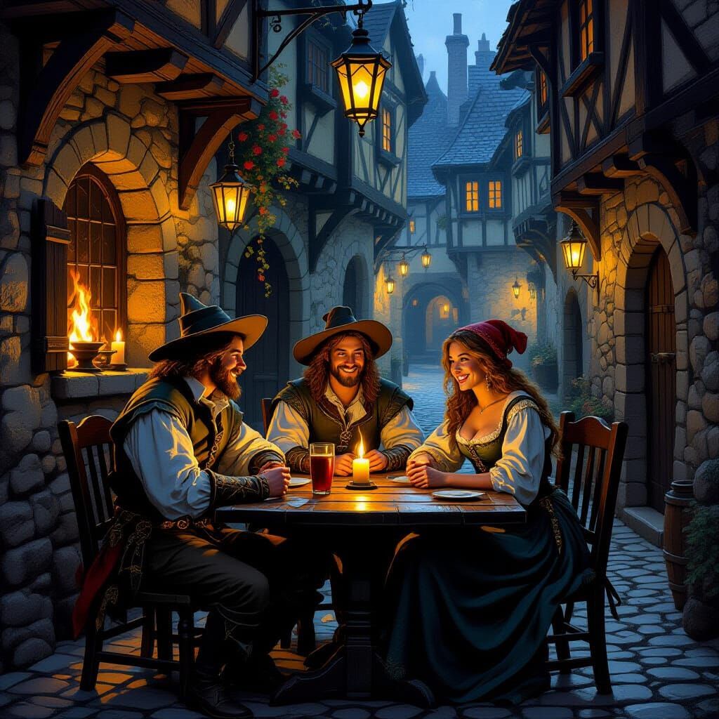 Medieval Tavern Scene in Renaissance Style