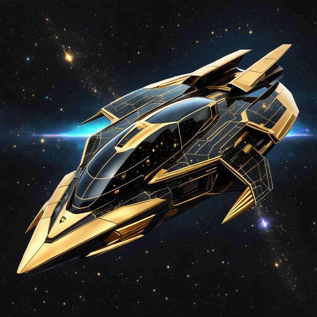 Black and Gold Spaceship in Retrofuturistic Design