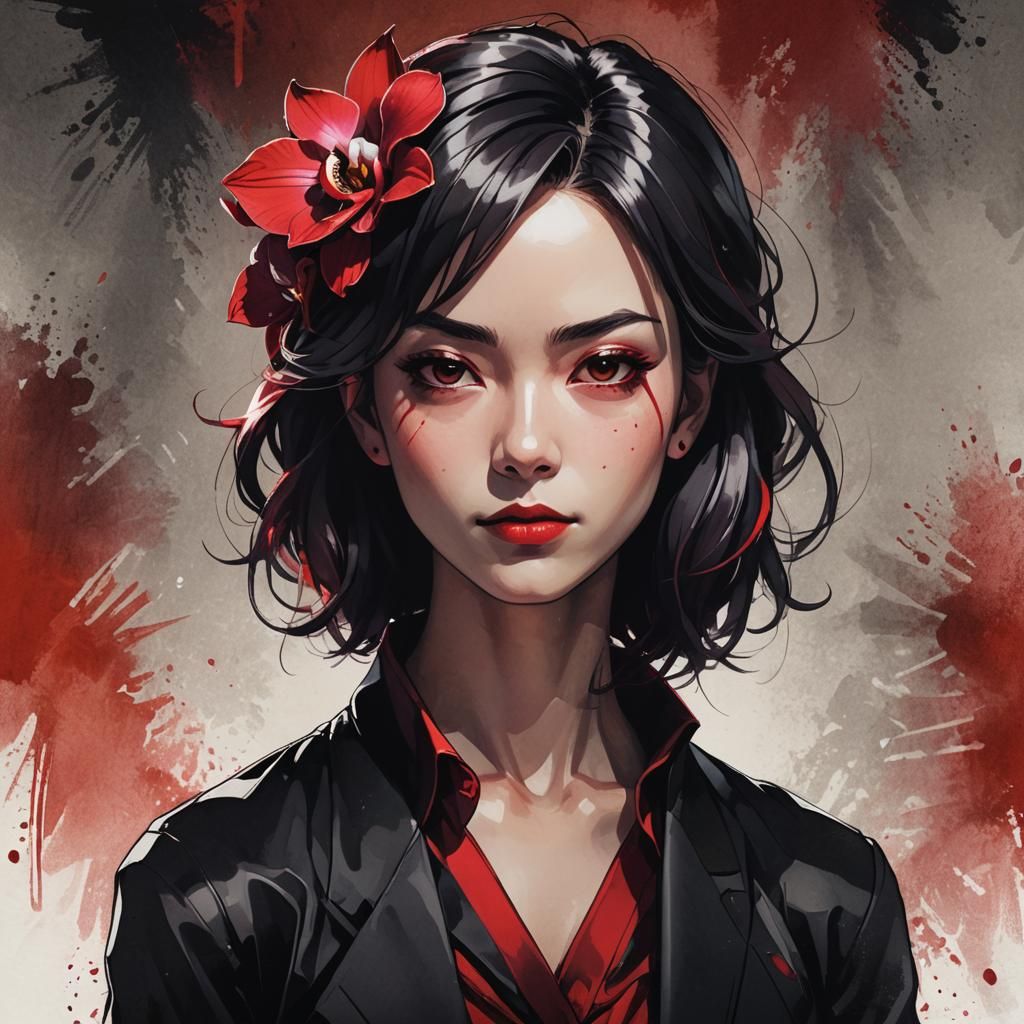 Manga Portrait of Irish Woman with Orchid