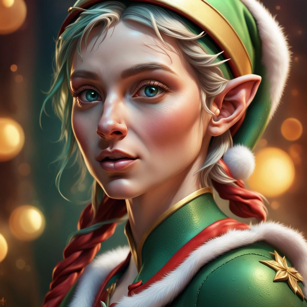 Intricately Detailed Female Christmas Elf Portrait