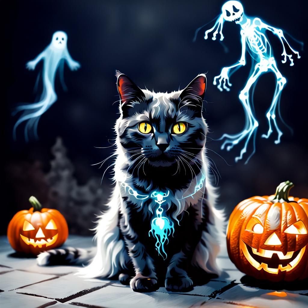 Ghost Cat in Neurographic Halloween Art