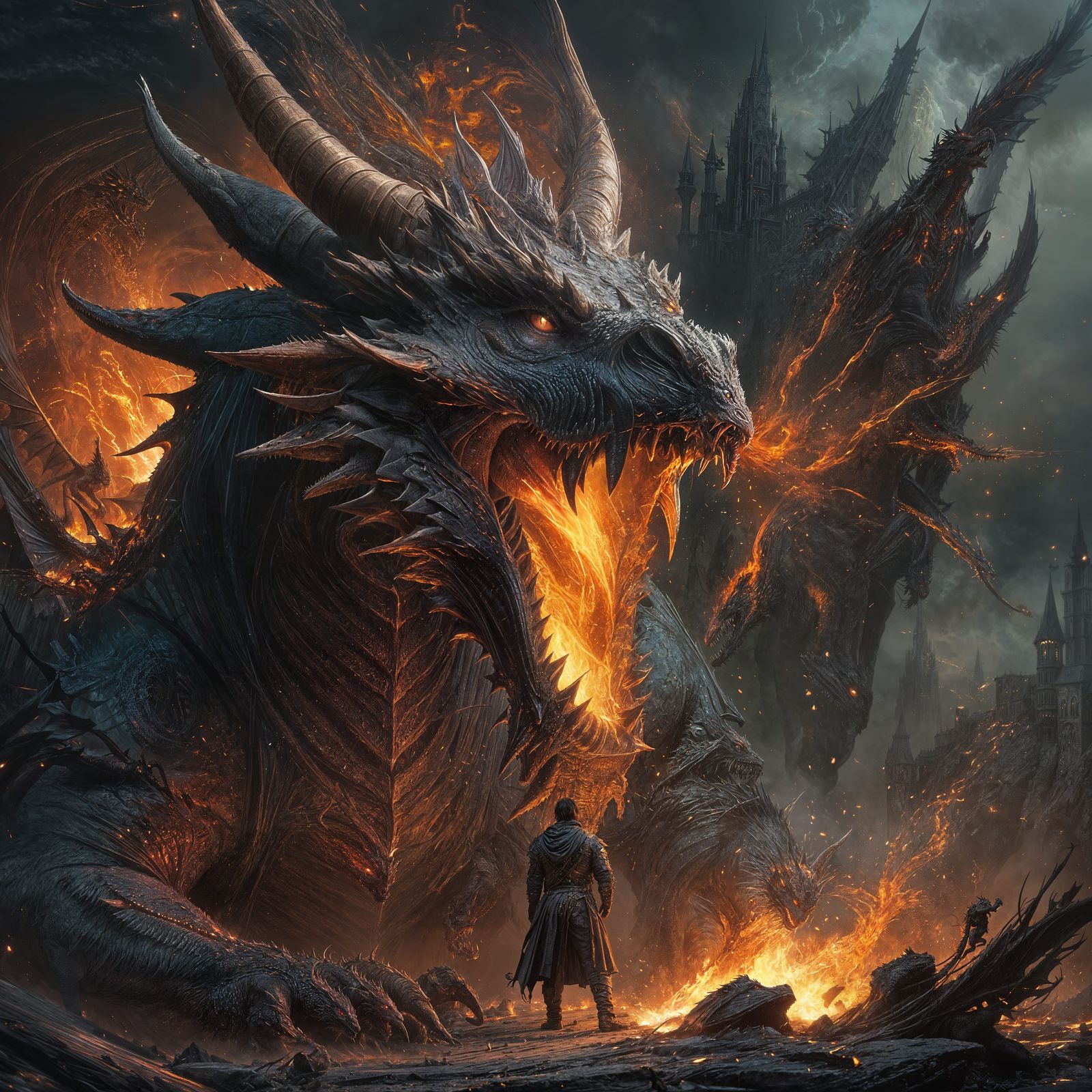 Detailed Dragon Casting Fire Spell in Digital Illustration