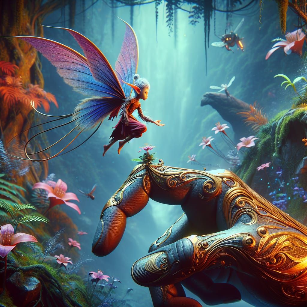 Fantasy Elf Fairy on a Finger, Matte Painting