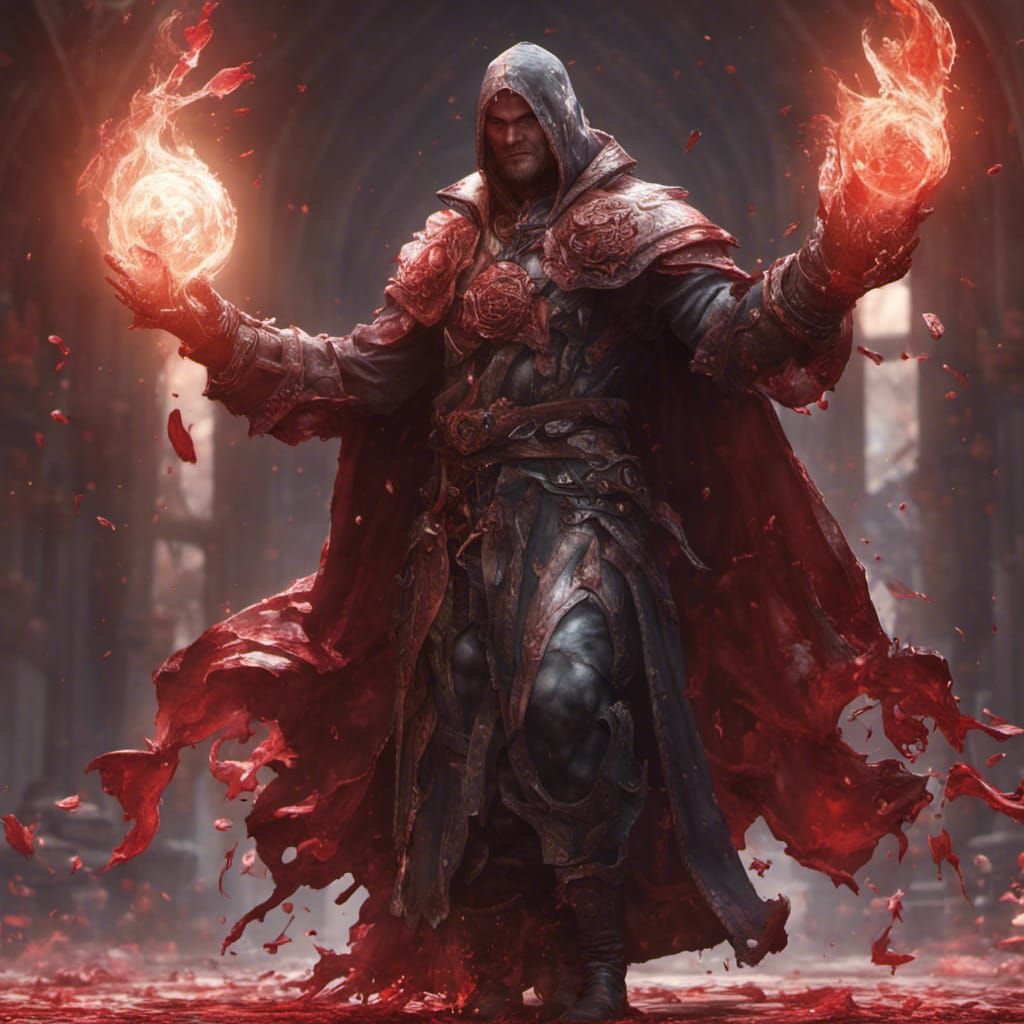 Blood Cleric Casting Magic in Hyperdetailed Style