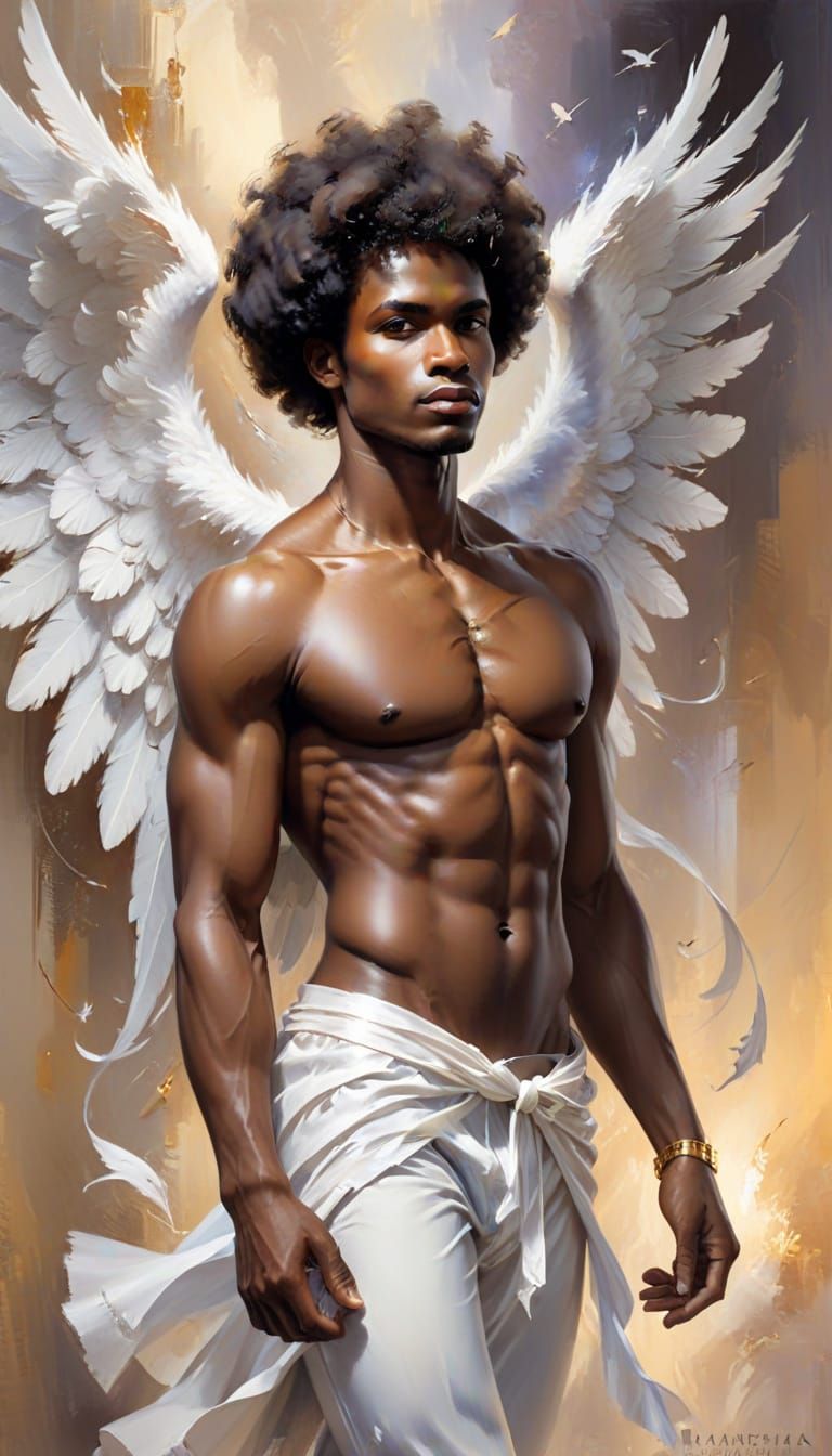 Male Afro Angel in Colorful Expressive Style