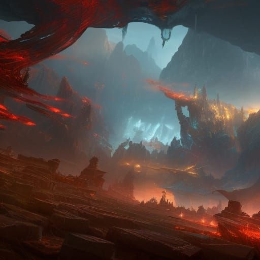 Fantastical Fight Scene in Detailed Matte Painting Style