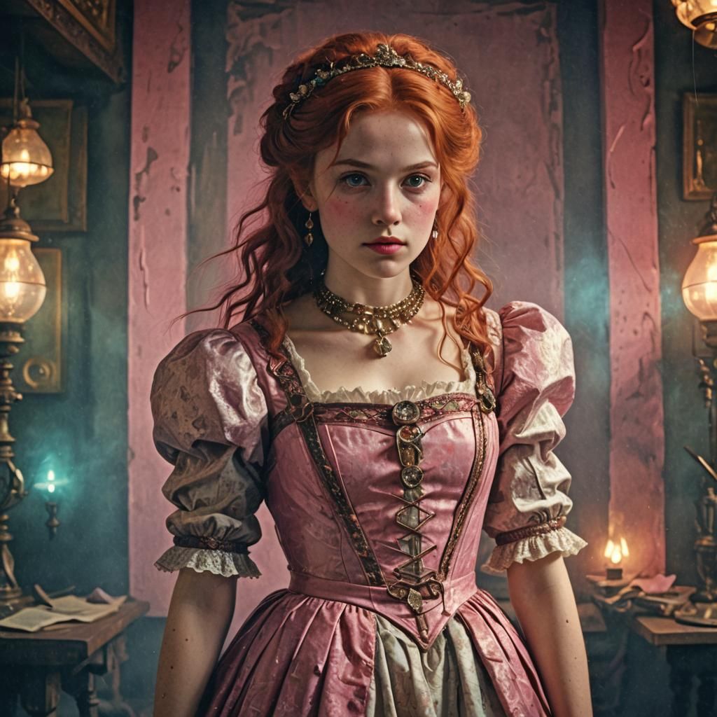 Medieval Woman with Red Hair in Digital Painting