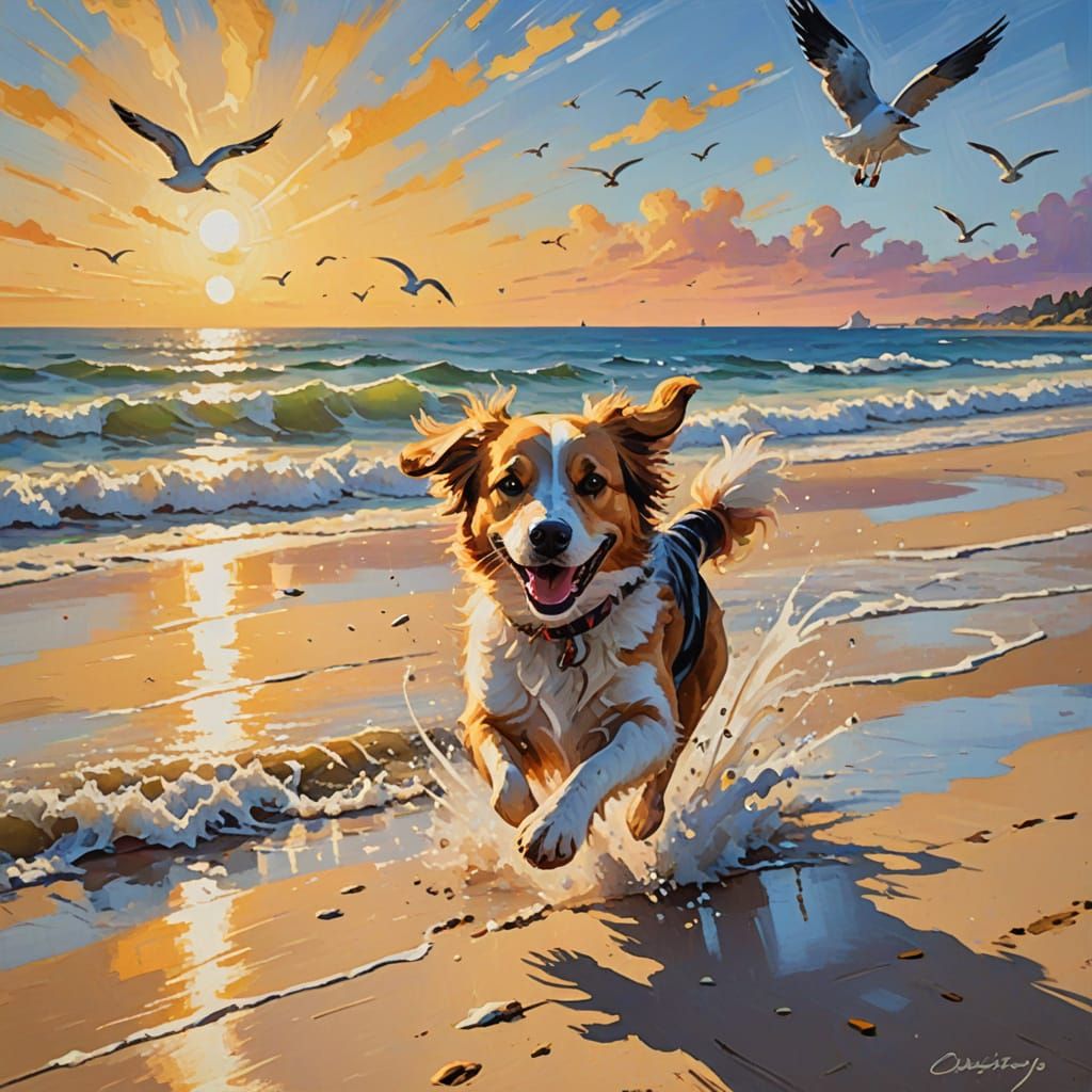 Vibrant Beachside Canine Joy