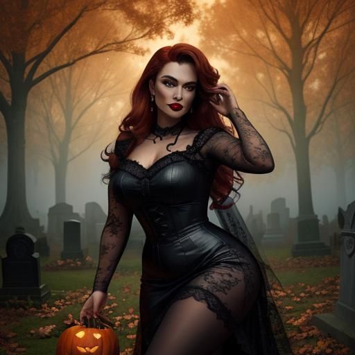Vampire Pin-Up in Graveyard with Golden Hour Lighting