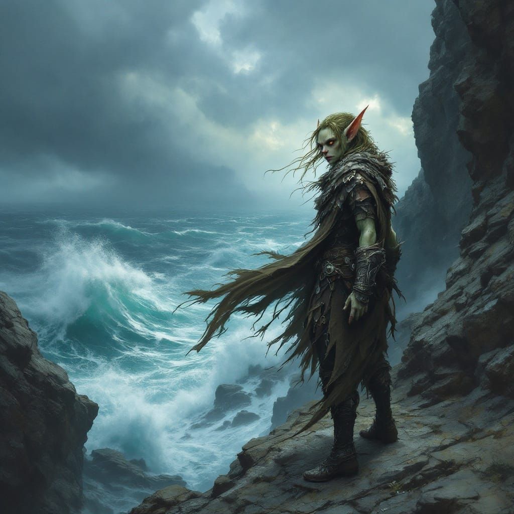 Goblin Warrior on Windswept Cliff
