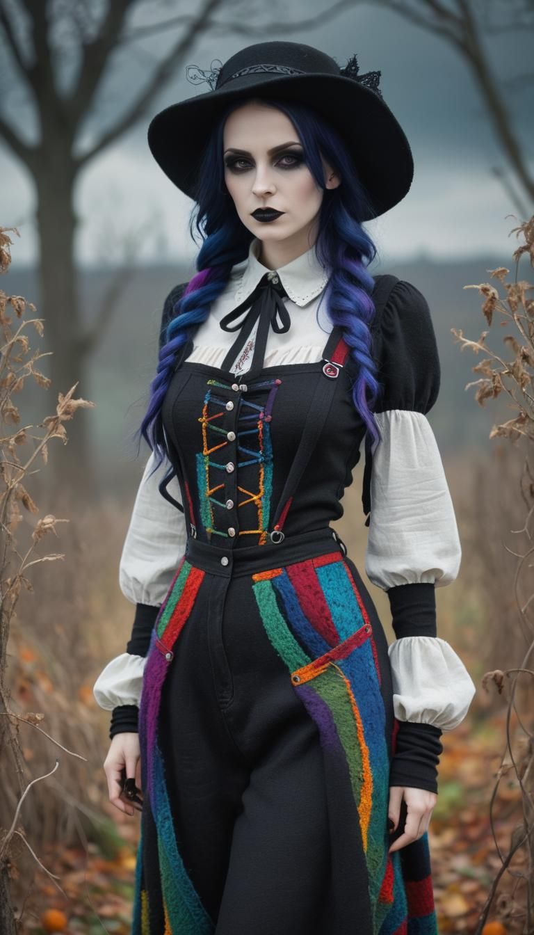 Woollen threads Gothic woman, full image colorful overall