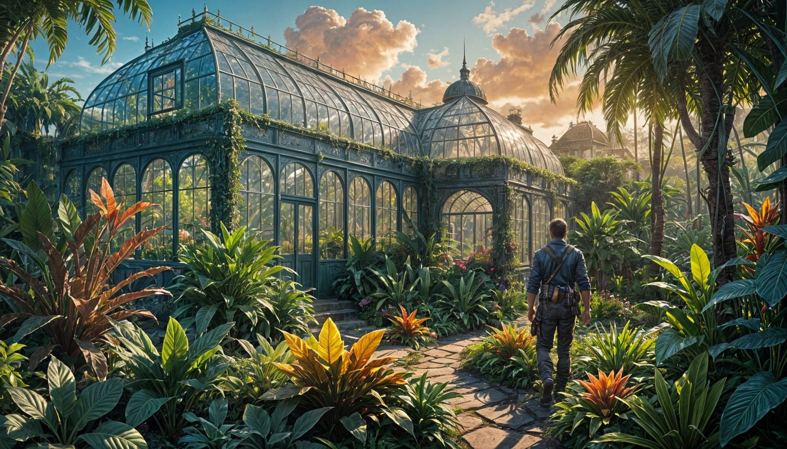 Exotic Plants and Distant Adventurer: Matte Painting