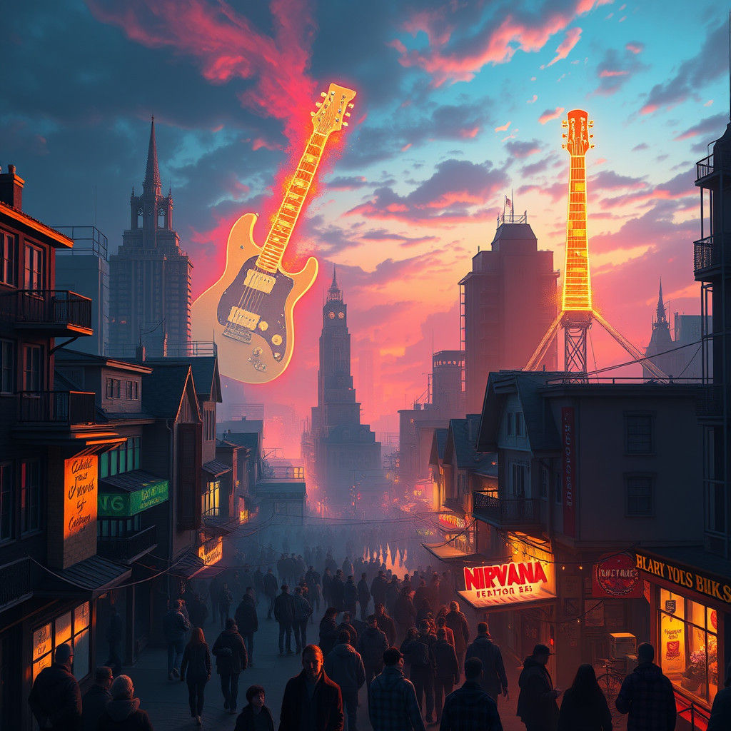 Grunge Cityscape Inspired by Nirvana in Digital Art