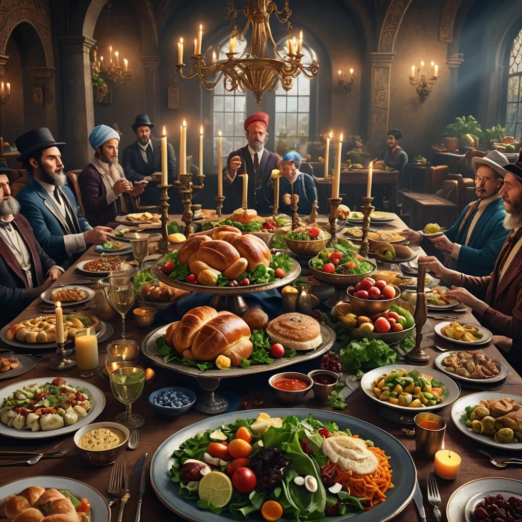 Shabbat Table Celebration in Detailed Matte Painting