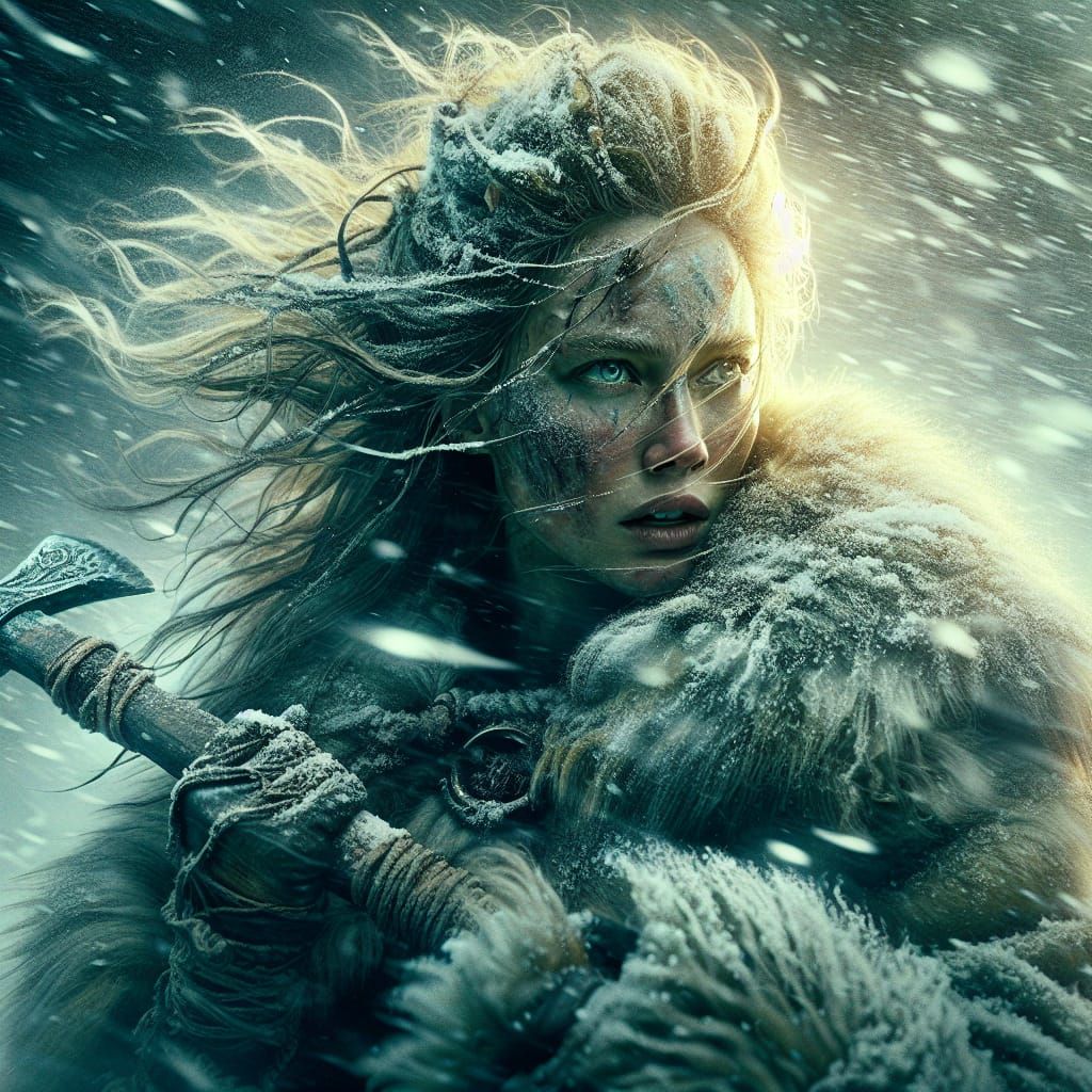 Viking Woman in Snowstorm Matte Painting