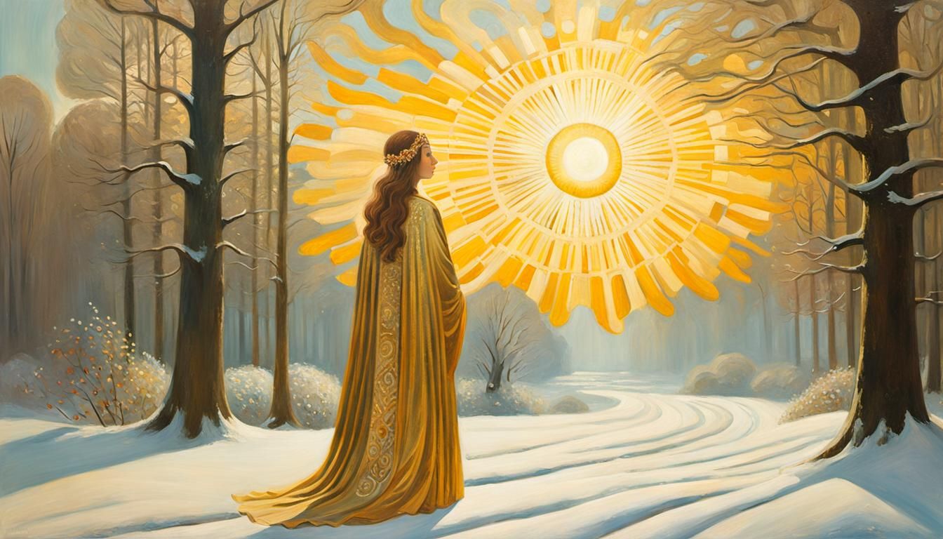 Radiant Sun Goddess in Winter Wonderland