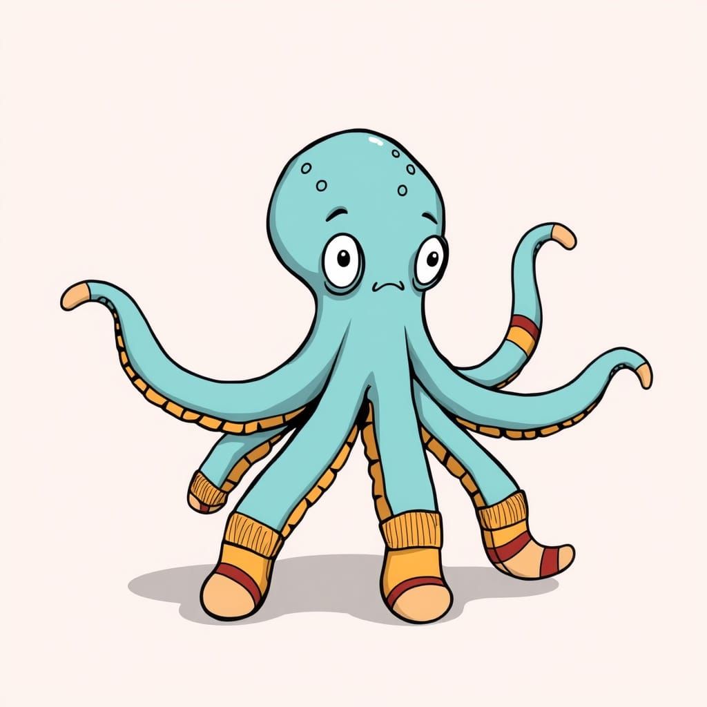 Socks on an Octopus in Cartoon Style