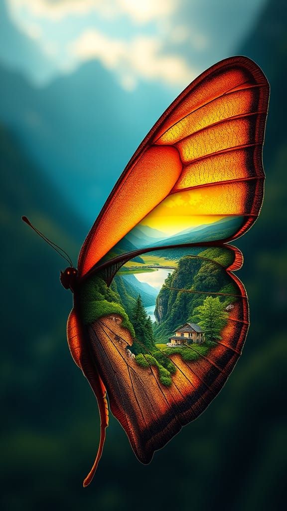 A butterfly wing, positioned vertically in the image, serves...