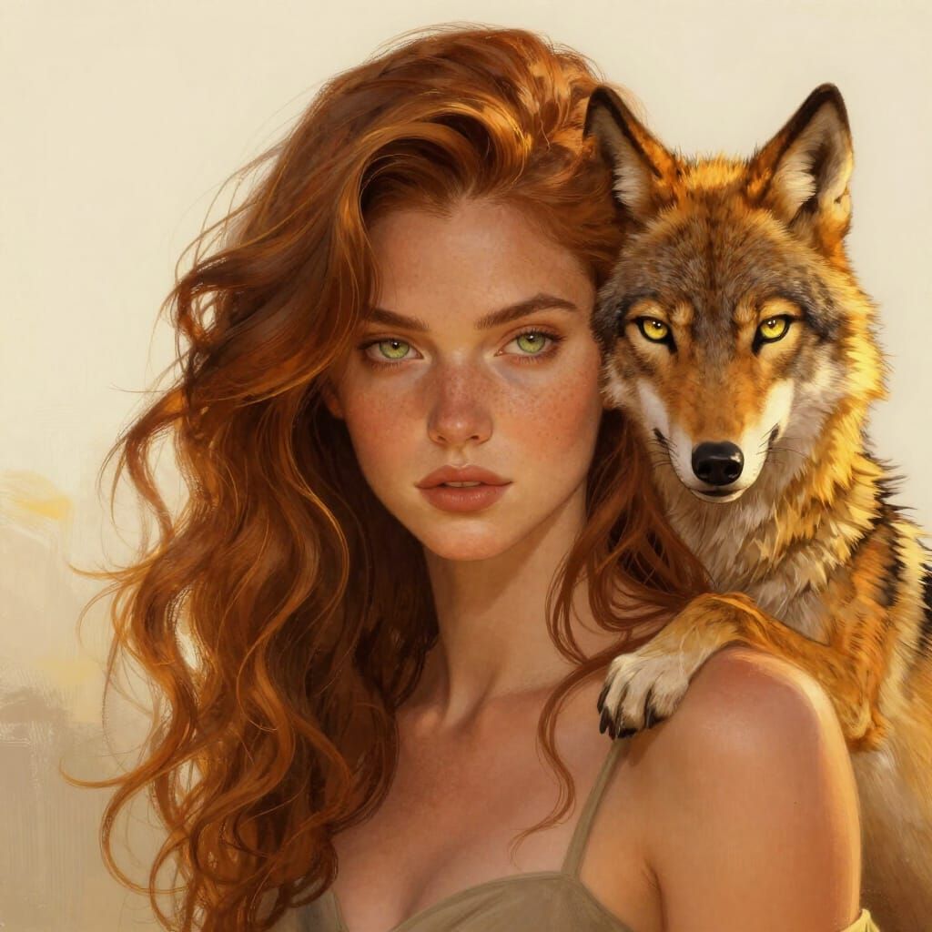Woman Transforms into Glowing Wolf in Golden Hour