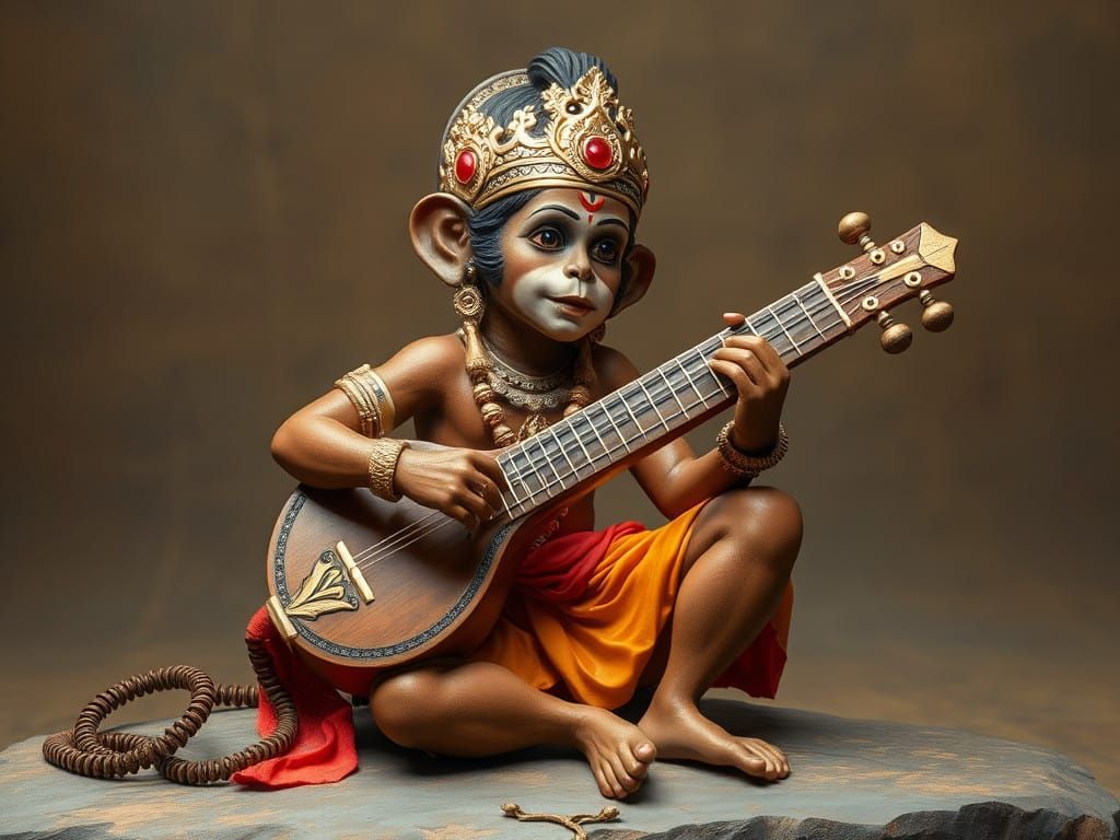 Hanuman the Monkey Boy Plays Sitar and Sings in Vibrant Colo...