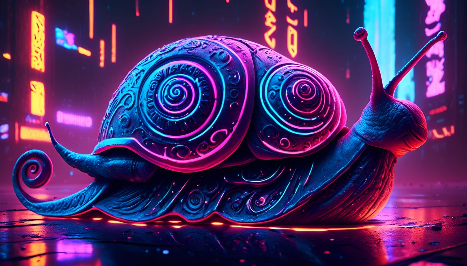 Vibrant Neon Snail with Glowing Runes