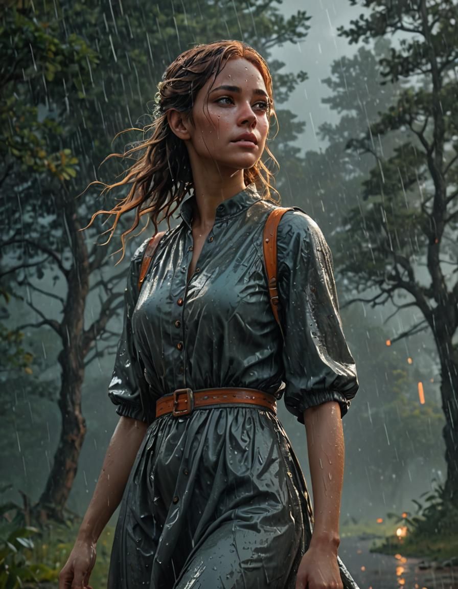 Girl in Rain, Hyperdetailed Concept Art