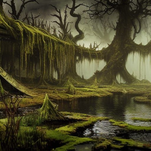 Warhammer 40k Plague Swamp: Hyperrealistic Landscape