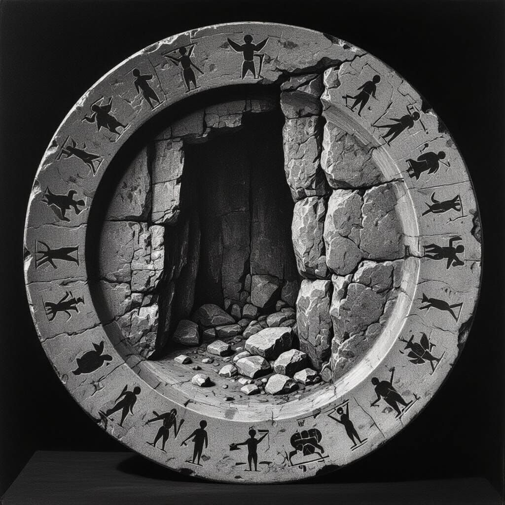 Ancient Rock Carving Plate: Charcoal Drawing