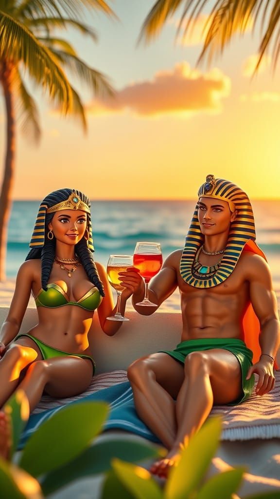 Isis and Osiris Relaxing with Ken & Barbie on Malibu Beach